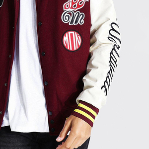 แจ็กเก็ตสำหรับผู้ชายเสื้อแจ็กเก็ตเบสบอลทีมตัวแทนมหาวิทยาลัยแบบสั่งทำสีดำสีขาวตัวอักษรบอมเบอร์เสื้อสตรีทขนสัตว์แขนเสื้อหนังขนสัตว์วิทยาลัย - Product Image 5