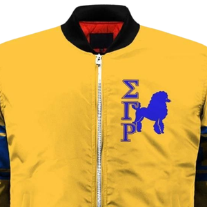 Chaqueta Universitaria de Satén Azul Rey y Dorado de la Hermandad Sigma Gamma Rho SGRho, Bordada, Estilo Bomber, 1922 - Product Image 6