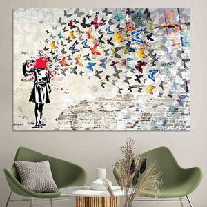 Toile imprimée Banksy Butterfly Girl : Décoration style vitrail, ART SUR VERRE TÉMPERÉ - Product Image 1