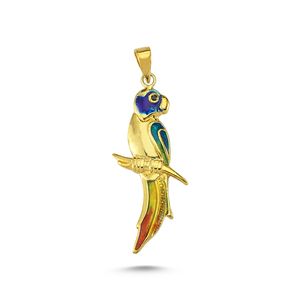 Collana con Ciondolo Pappagallo Vintage in <span class=keywords><strong>Oro</strong></span> 14K BeeloGold con Charm Uccello Tropicale in Smalto Colorato - Gioielli Raffinati da Donna da <span class=keywords><strong>Istanbul</strong></span> - Product Image 5