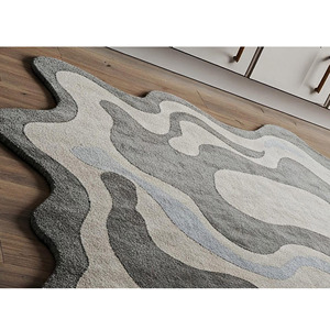Hiện đại màu xám len rug handmade trừu tượng thiết kế không thường xuyên hữu cơ hình dạng thảm tay-chần sợi vòng từ Ấn Độ có thể giặt để sử dụng nhà - Product Image 5