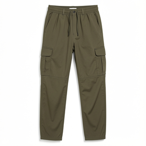 Pantalon cargo pour homme en tissu Oxford, taille élastique avec cordon de serrage, coupe slim, pantalon tactique utilitaire, multi-poches, décontracté - Product Image 1