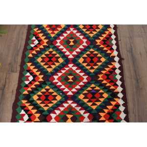 Turkish Vintage Kilim <b>Runner</b> Rug 2.6x9.7 ft, <b>Red</b> Floral Rug Wool - Product Image 3