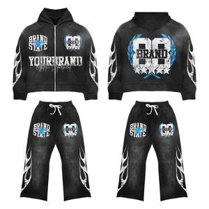 Survêtements d'entraînement unisexe en éponge française 450 GSM, confortables, avec coque noire et sérigraphie d'hiver, ensembles grande taille - Product Image 1