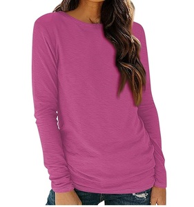 OEM service grande taille femmes à manches longues t-shirts printemps haute rue style O cou respirant 100% coton - Product Image 4