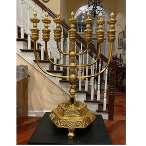 Stylish Brass Menorah Candle Holder Jewish Hanukkah <b>Lamp</b> Decorative Candle Stand Elegant Home Accent - Product Image 1