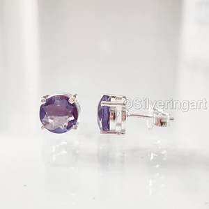 Pendientes de Plata de Ley 925 con Amatista Natural, Piedra de Nacimiento de Febrero, Regalo de San Valentín, Joyería Hecha a Mano - Product Image 4