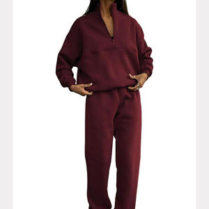 Dernier style de survêtement personnalisé pour femmes vente en gros Vêtements de sport pour femmes 2 pièces Hauts à col roulé avec demi-fermeture éclair Ensemble de pantalons droits et élastiques - Product Image 5