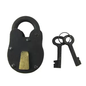 プレミアム最高品質のアンティークロック鉄の南京錠 & キーヴィンテージスタイルのロック2つのキー付き作業条件ロックセキュリティ用
