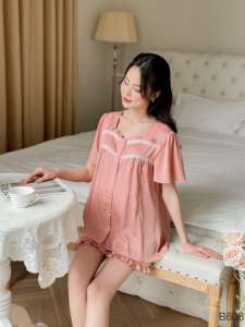 B608 Designer Anti-Shrink Absorbent Soft Pink Lace Silk Shorts Logotipo personalizado Conjunto de ropa de maternidad Buena elección - Product Image 6