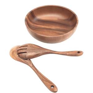 Bol rond en bois naturel fabriqué à la main avec cuillère ustensiles de cuisine écologiques taille personnalisable fabriqué au Vietnam en gros - Product Image 4