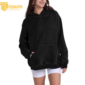 Venta al por mayor de alta calidad de moda liso logotipo personalizado de impresión 100% algodón corto de las mujeres de gran tamaño Crop Top señoras sudaderas con capucha - Product Image 4