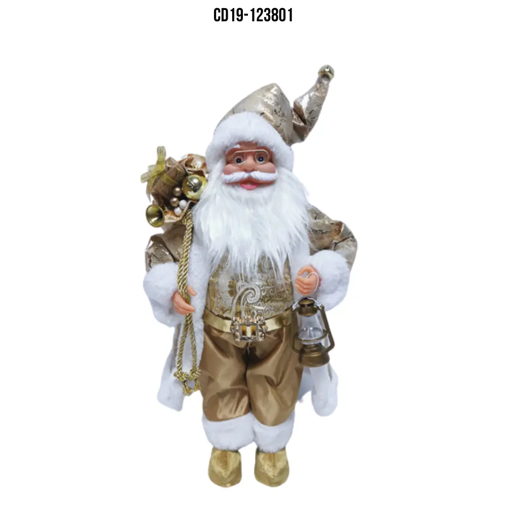 60cm Tall Fabric Gold Retro Fabric Stuffed Christmas Santa Ornaments Decorations Standing Xmas Doll Soft Toys for Wholesale