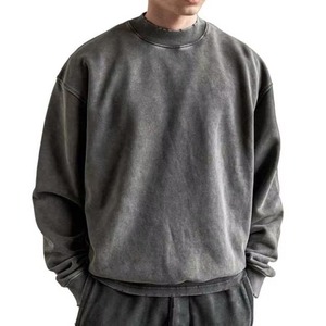 Sudadera de Cuello Redondo al por Mayor, Estilo Urbano Personalizado, 100% Algodón Felpa, Lavado Ácido Vintage, Gruesa, Holgada, con Hombros Caídos - Product Image 1