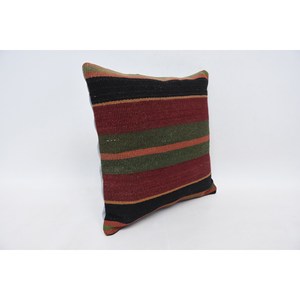 Multicolor Tartan Pattern Wool Kilim Patchwork Pillow 14x14 Inch Fluffy Vintage <b>Leaves</b> Design <b>Cushion</b> Woven Decorative <b>Cushion</b> - Product Image 3