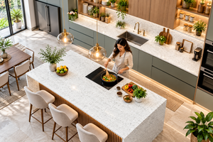 Dalles en quartz poli Bianco Maple pour applications intérieures modernes – Idéales pour résidentiel, bureau, cuisine, salle de bain, salon - Product Image 3