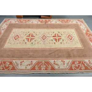 Vintage Rug, 6.5x9.4 ft Large Rug, <b>Brown</b> Orange <b>Wool</b> Rug - Product Image 3