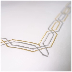 High Quality <b>White</b> Cotton <b>Bedding</b> Set Custom Embroidered <b>Gold</b> Silver Geometric Duvet Cover Modern Sheet Set Home Hotel Wedding - Product Image 3