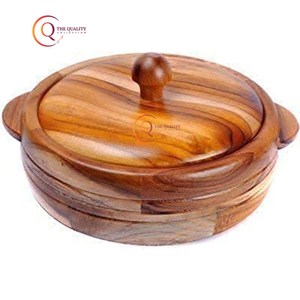 Casserole ronde en bois d'acacia artisanal pour le service du pain Chapati Cuisine Table à manger Outils d'herbes et d'épices à bas prix - Product Image 1
