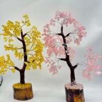 Combo de árbol de cristal de cuarzo rosa citrino, decoración de árbol de dinero curativo hecho a mano, buena suerte, Feng Shui, artículos de decoración para el hogar, citrino