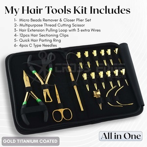Premium Micro Beads Crimping and Remover Pliers Set - Hair Extension Tools Kit Scissors Loop Tool Clips <b>Needles</b> and <b>Case</b> - Product Image 2