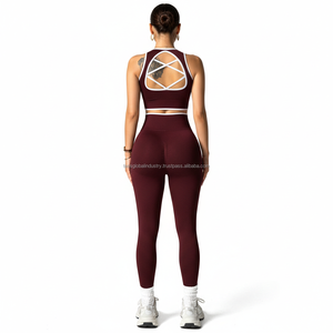 Conjunto de Yoga Acanalado Personalizado OEM para Mujer, 2 Piezas, Ropa de Gimnasio, Leggings con Cintura en V y Top Corto con Ribete en Contraste, Atuendo Deportivo Sin Costuras para Entrenamiento - Product Image 3