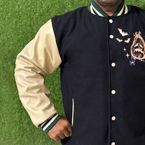 Veste coupe-vent en chenille avec logo personnalisé et patch brodé sur le devant pour hommes et garçons - Style baseball surdimensionné - Product Image 4