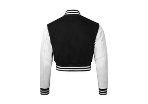 Veste universitaire recadrée personnalisable pour femmes manches en cuir en laine rempli de coton imprimé Satin Logo personnalisé broderie automne - Product Image 3