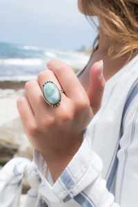 Nouveau Fine ovale coupe Larimar pierres précieuses 925 bague semi-précieuse en argent Sterling Vintage 925 bague en argent Sterling en gros pour cadeau - Product Image 5