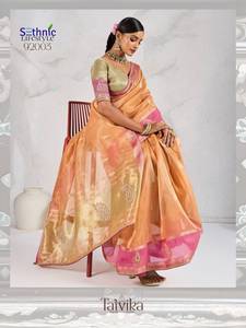 Sarees de Lino Tejido Zari Étnico al por Mayor - Transpirables para Todas las Estaciones, Ideales para Fiestas, para Mujeres Indias y Pakistaníes - Product Image 4