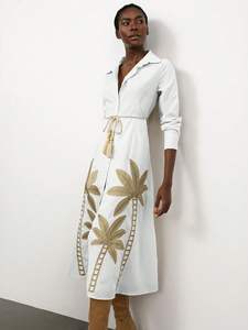 เดรสยาวสไตล์โบฮีเมียนสำหรับผู้หญิงเดรสยาวปานกลางยาวปานกลางผ้าฝ้าย100% แนววินเทจปักลายชุดทำงาน - Product Image 3