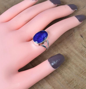 Bague ovale en saphir bleu, argent sterling 925, pierre précieuse naturelle, bijoux faits à la main, pierre de naissance de septembre, fabricant en gros - Product Image 1