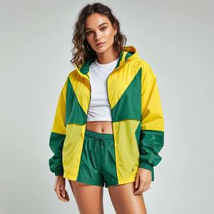 Conjuntos deportivos personalizados de dos piezas para hombre, sudadera con capucha y cremallera reflectante, pantalones cortos de nailon, chaqueta cortavientos de talla grande, chándal corto - Product Image 2