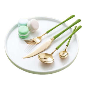 Ensemble de couverts de style américain artisanal de qualité supérieure plaqué or avec poignées vertes distinctes 4 pièces - Product Image 1