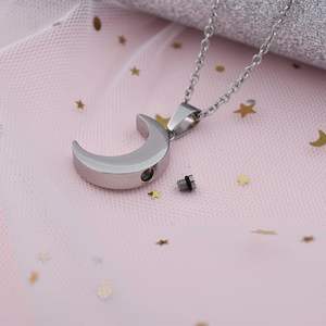 Silver Moon Urn Necklaces <b>for</b> <b>Ashes</b> Stainless Steel Cremation Keepsake Urn <b>for</b> Human <b>Ashes</b> Memorial <b>for</b> Women Men Custom Size - Product Image 4