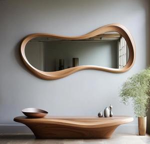 Decorative Oak Asymmetrical Irregular Handmade Art <b>Deco</b> Wall <b>Mirror</b> Home and Entryway Decor at Best Price - Product Image 4