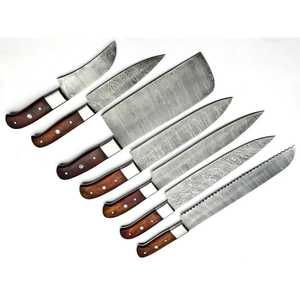 ชุดมีดเชฟ7ชิ้นทำด้วยมือด้ามไม้ใช้ในร้านอาหารทำจากเหล็กดามัสกัสมีดตัดเนื้อกระเป๋าหนัง - Product Image 5