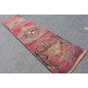 Alfombra Kilim de área grande, color rojo y beige, 2,6x10,6 pies, tejido plano, lana turca con respaldo de látex para pasillo, habitación, pila de felpa rectangular - Product Image 4