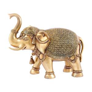 Elefante de latón de gran tamaño, maletero de diseño único, elefante decorativo para el hogar, acabado antiguo amarillo (dorado, 11,3 kg) - Product Image 1