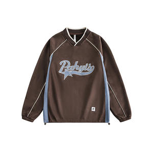 Fabricante personalizado Retro Carta Sudadera con capucha de gran tamaño Patchwork 100% algodón Cardigan <span class=keywords><strong>Cardie</strong></span> Uniforme de béisbol para hombres y mujeres - Product Image 1