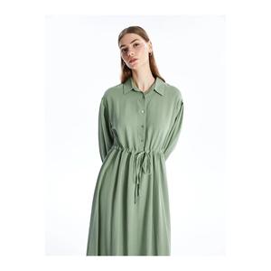 LCW modesto colletto camicia a maniche lunghe abito da donna in misto lino