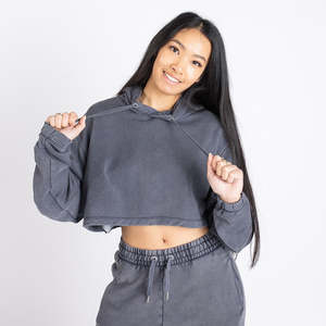 Sudadera Corta con Capucha para Mujer, Lavado Ácido, Transpirable, para Gimnasio y Fitness, para Invierno - Product Image 1