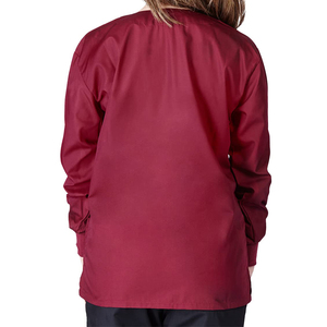 Women's Burgundy <b>Scrub</b> <b>Top</b> Long Sleeve Button Front With Pockets Hospital Uniforms Woven Cotton Polyester - Product Image 2