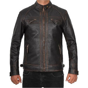 Chaqueta de Cuero Genuino para Hombre, Estilo Punk Urbano, Corte Ajustado, Manga Larga, Cierre de Cremallera, Cuello Mao, Impermeable, Otoño/Invierno - Product Image 2