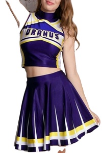 Femmes sans manches robe plissée école filles Cheerleading danse Costume avec lettre imprimer pom-pom girl uniforme tenue ensembles - Product Image 2