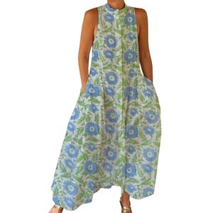 Combinaison décontractée d'été 100% coton, imprimé floral à la main, tissage doux avec fermeture éclair pour le printemps/été, adultes BPJS060 - Product Image 1