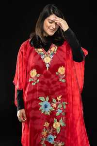 <b>Plus</b> <b>Size</b> Embroidered Three Quarter Sleeve V-Neck Handmade Women Festive <b>Kaftan</b> - Product Image 2