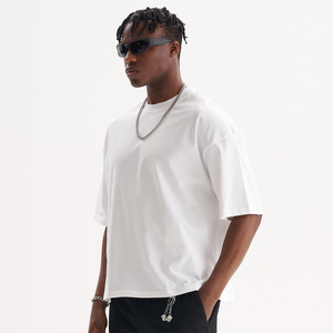 100% algodón al por mayor recortada Boxy Fit camiseta de hombre 230GSM liso en blanco logotipo personalizado hombro caído Unisex Vintage camiseta - Product Image 2