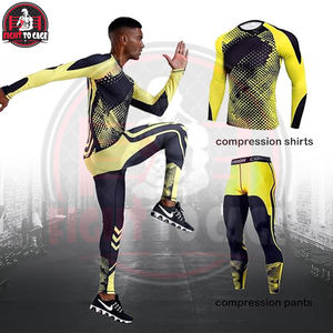 Workout Compression Clothes <b>Long</b> <b>Sleeve</b> Shirts Pants Thermal <b>Base</b> <b>Layer</b> 2-Piece Printed Spandex/Nylon Rash Guard Set Men Quick - Product Image 5