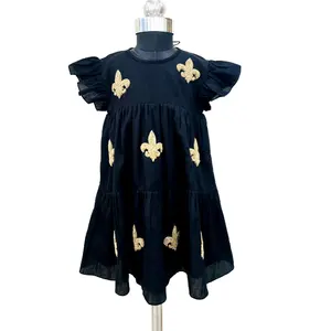 2024 Fleur De Lis Designer Cute Cotton Custom casual summer Dresses Toddler Infants Cute Tiered Frocks